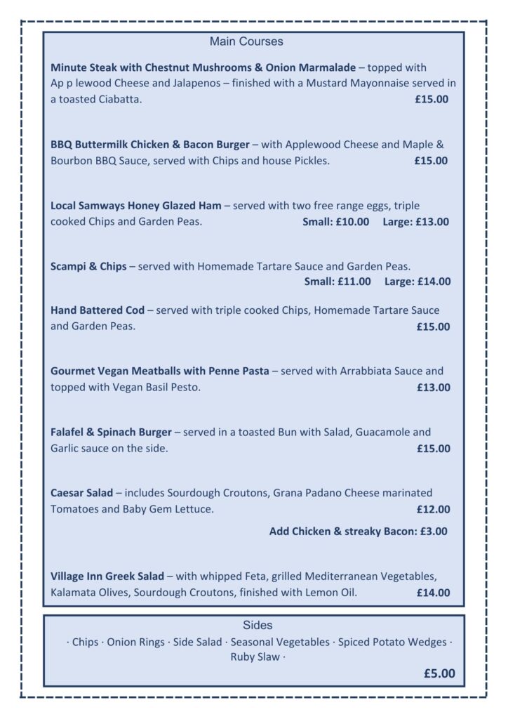 village inn lunch menu 2025