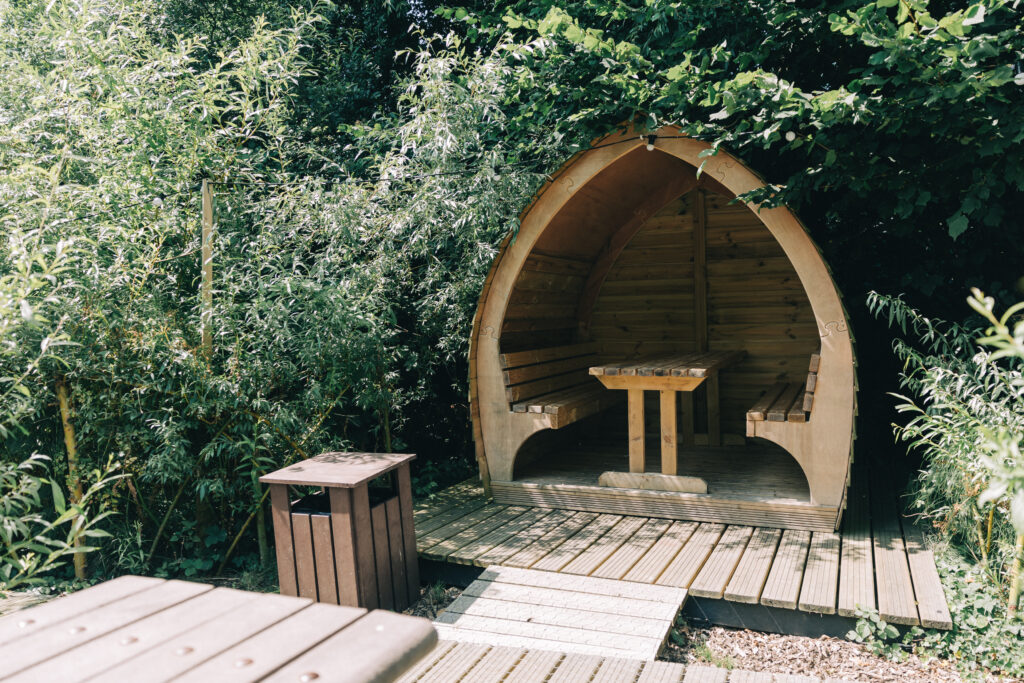 camping pod seating at the village inn