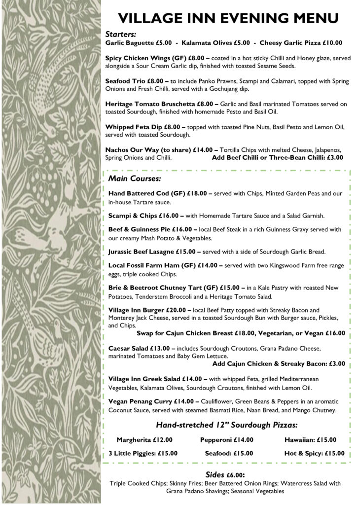 village inn evening menu
